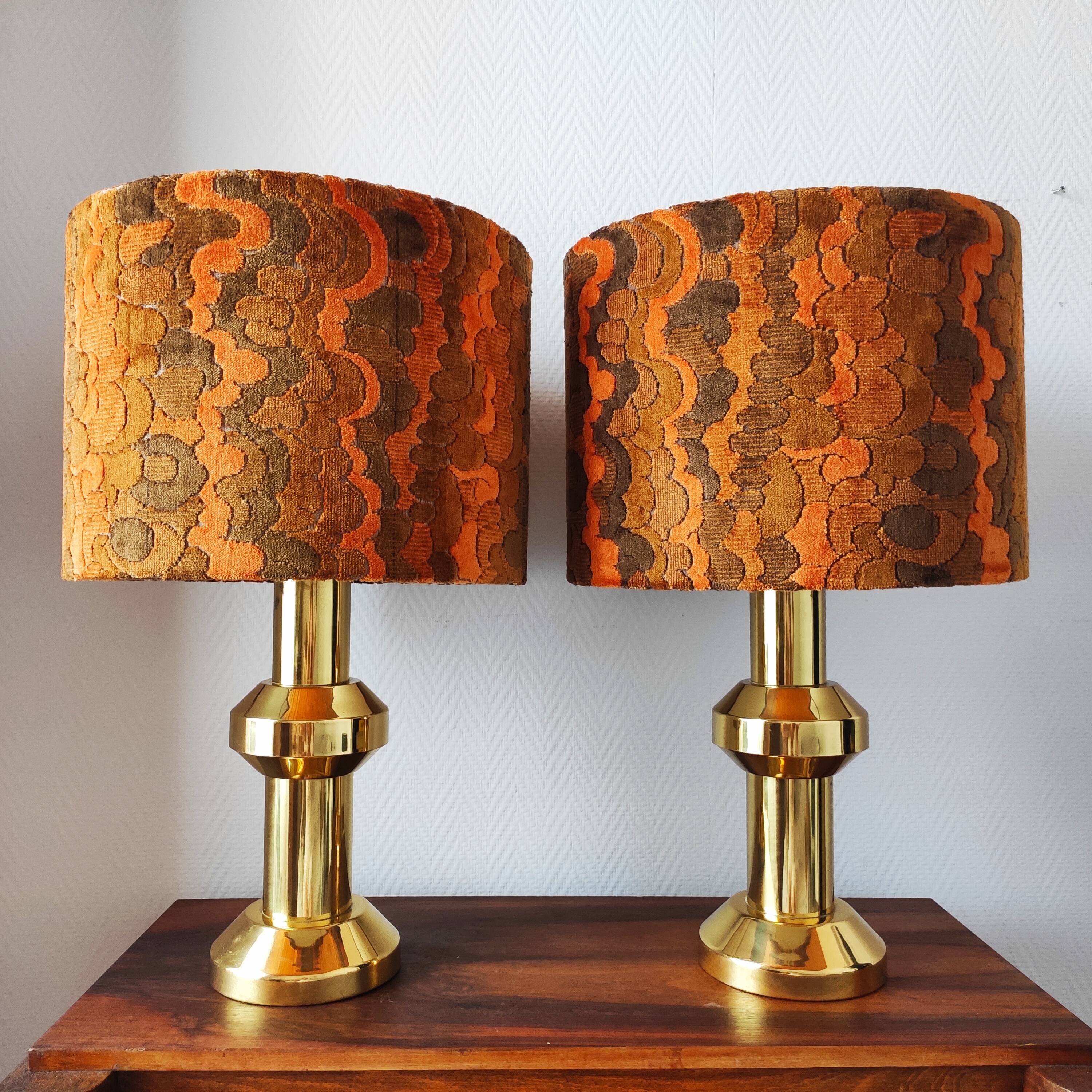 Pair of large vintage 1970s brass living room lamps