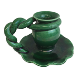 Old candleholder, glazed terracotta cellar, artisanal green color