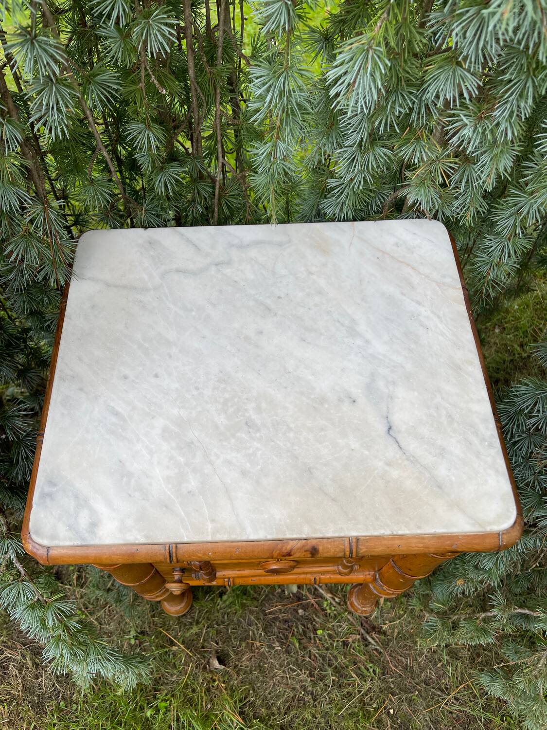 Bamboo and marble bedside table