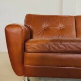 Retro vintage Danish 3 person Svend Skipper sofa in chestnut brown leather