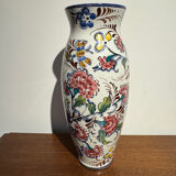 Glazed earthenware vase – floral and bird decoration –