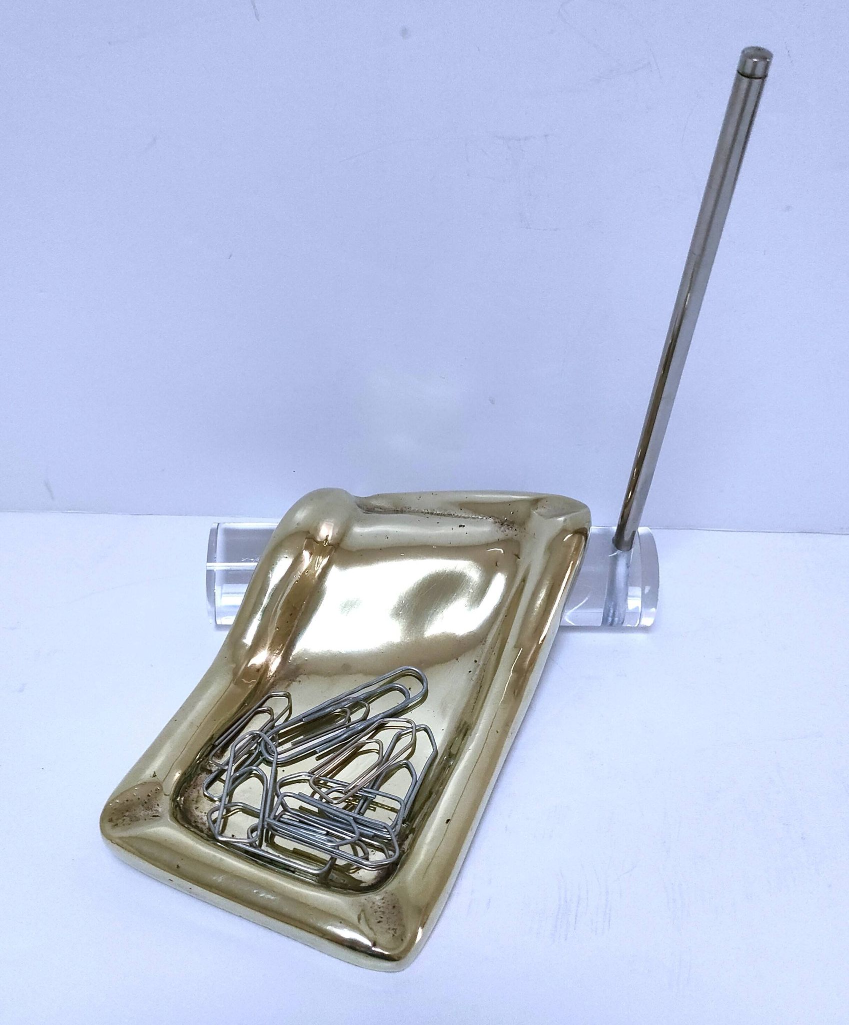 Bronze glass pen holder sculptural design