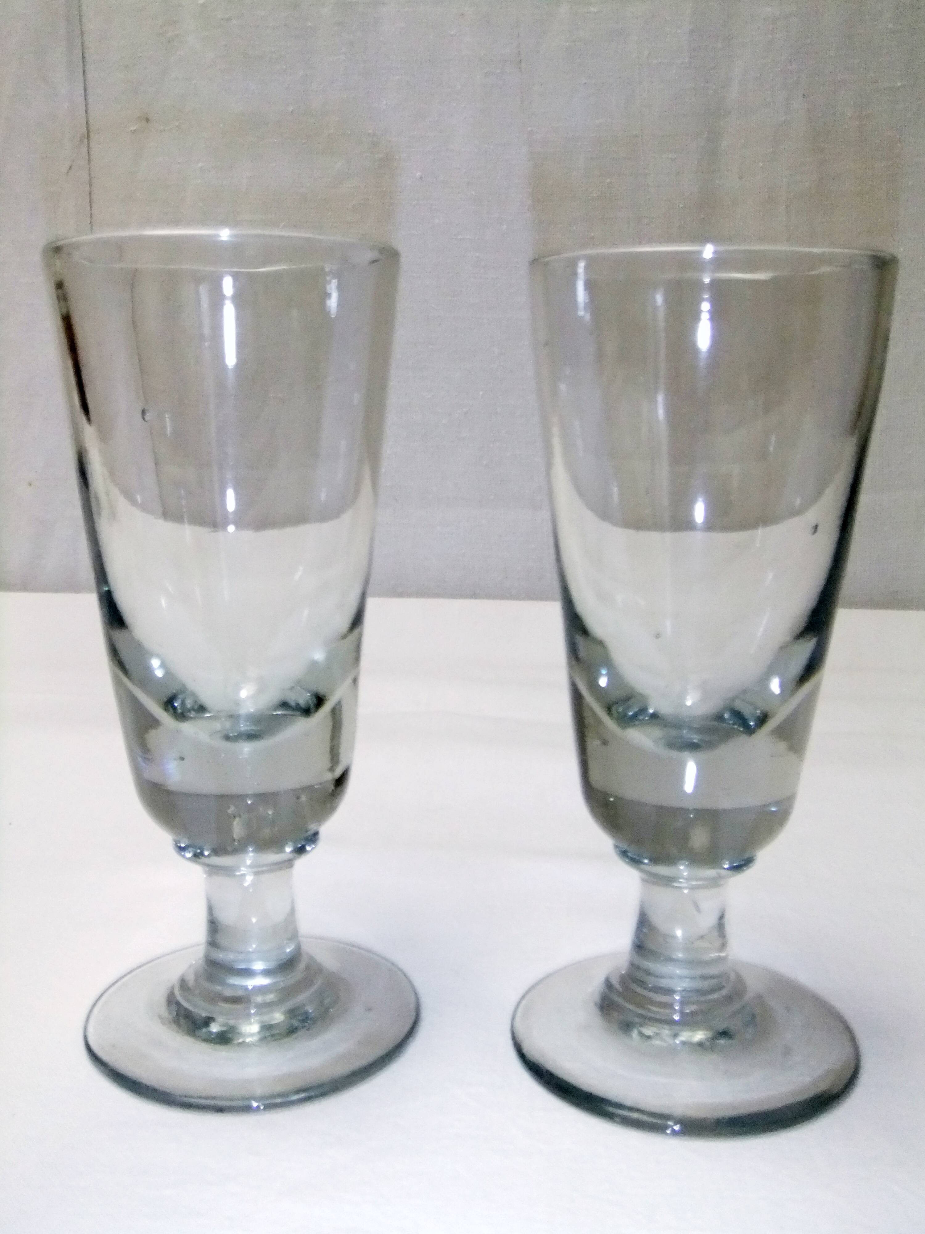 2 old bistro absinthe glasses blown glass on feet 16 cm collection