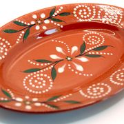 Artisanal oval dish of Portugal in glazed and flowery clay