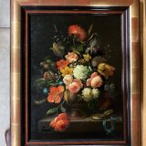 Oil on canvas still life with flower bouquet signed Jord