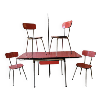 Red Formica table with 4 chairs