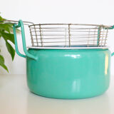 Enamelled metal fryer, pale green, vintage
