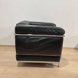 Black Leather LC2 Club Chair with Chromed Frame by Le Corbusier for Cassina, 1965