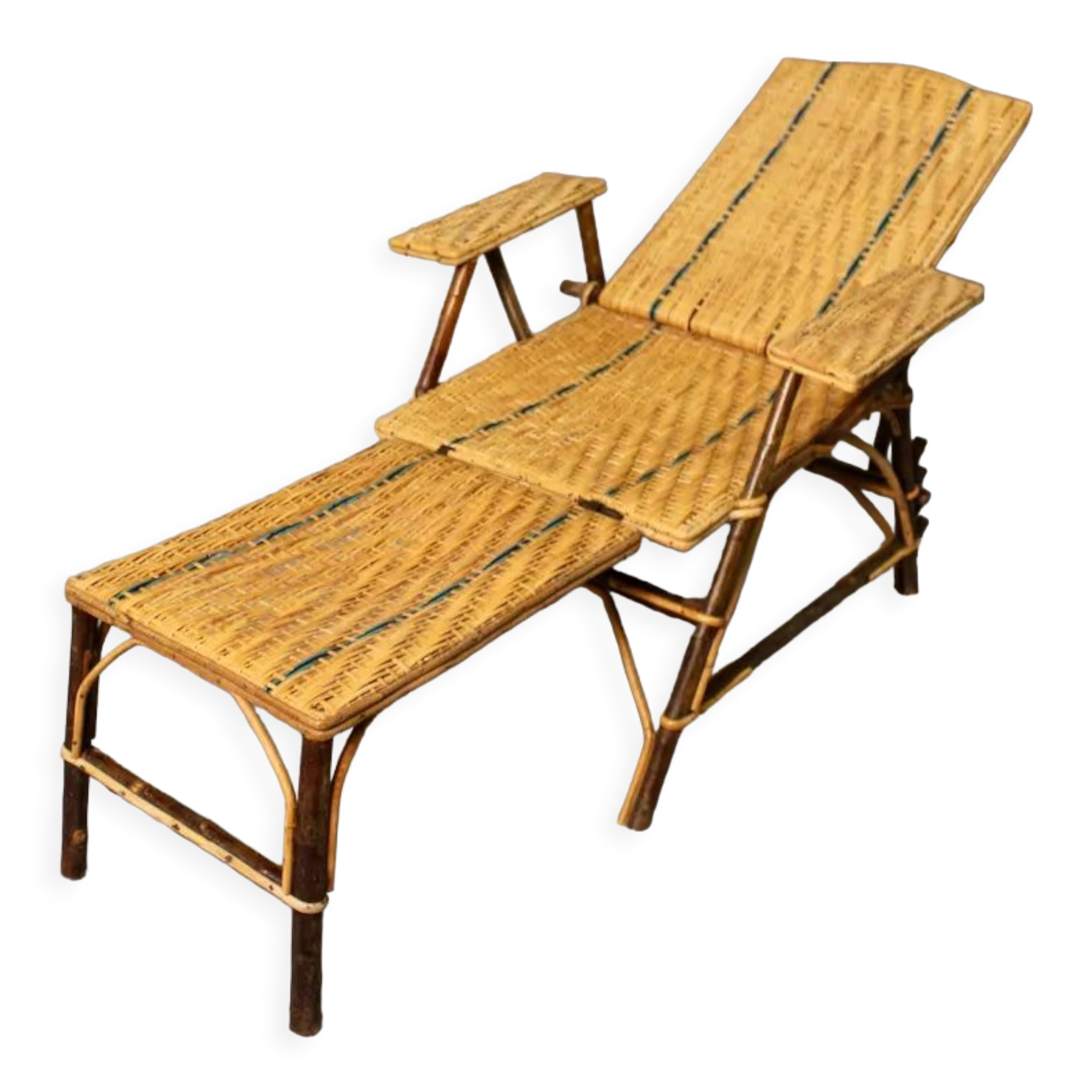 Folding rattan chaise longue 1900