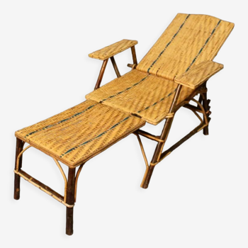 Folding rattan chaise longue 1900