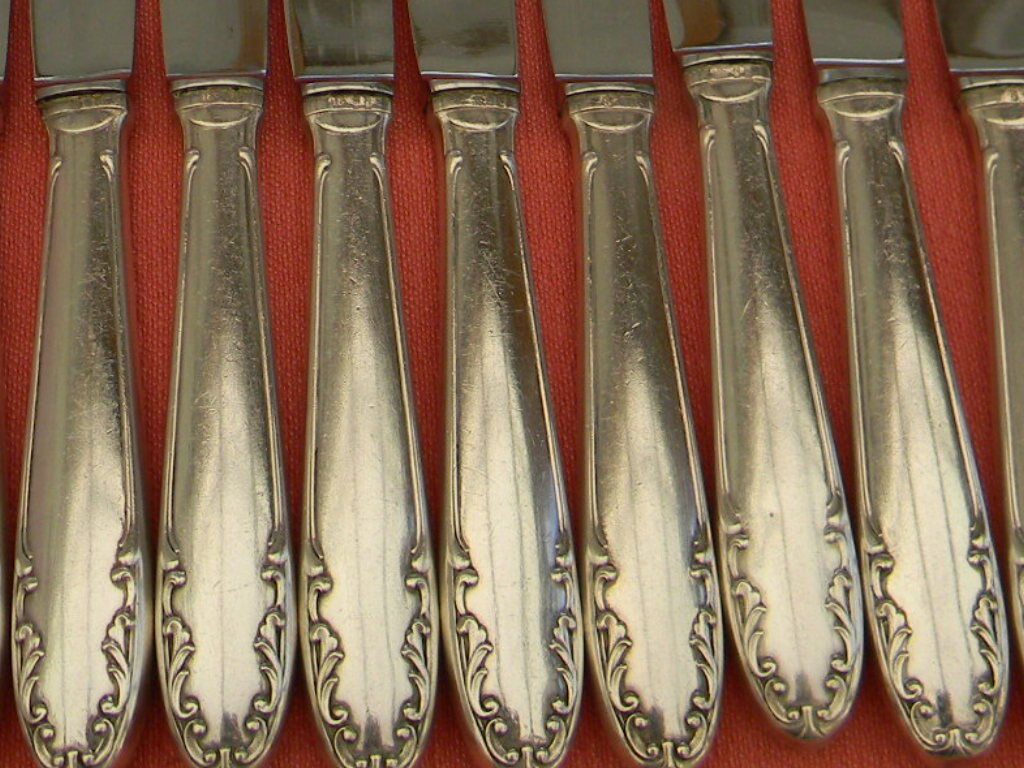 Set of 11 knives handle silver metal stainless steel blade