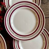 Set of 8 flat plates and a vintage dish, red and gold decorations, manufactured
