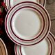 Set of 8 flat plates and a vintage dish, red and gold decorations, manufactured