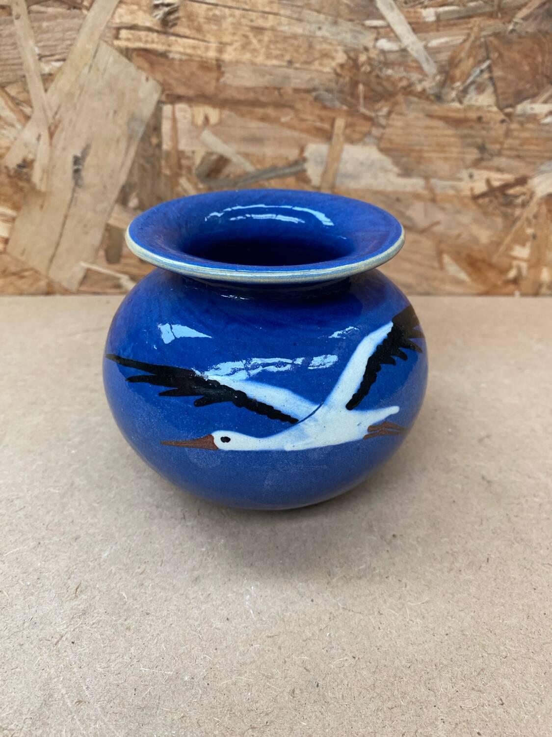 Old ball vase prod art ceramic blue decor storks alsace vintage