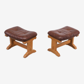 Set solid oak wood foot stools, 1970s, holland