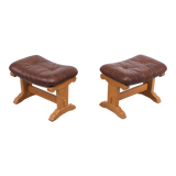 Set tabourets de pied en bois de chêne massif, années 1970, hollande