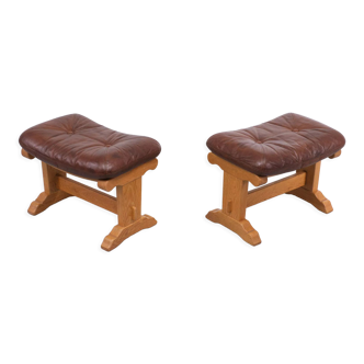 Set solid oak wood foot stools, 1970s, holland