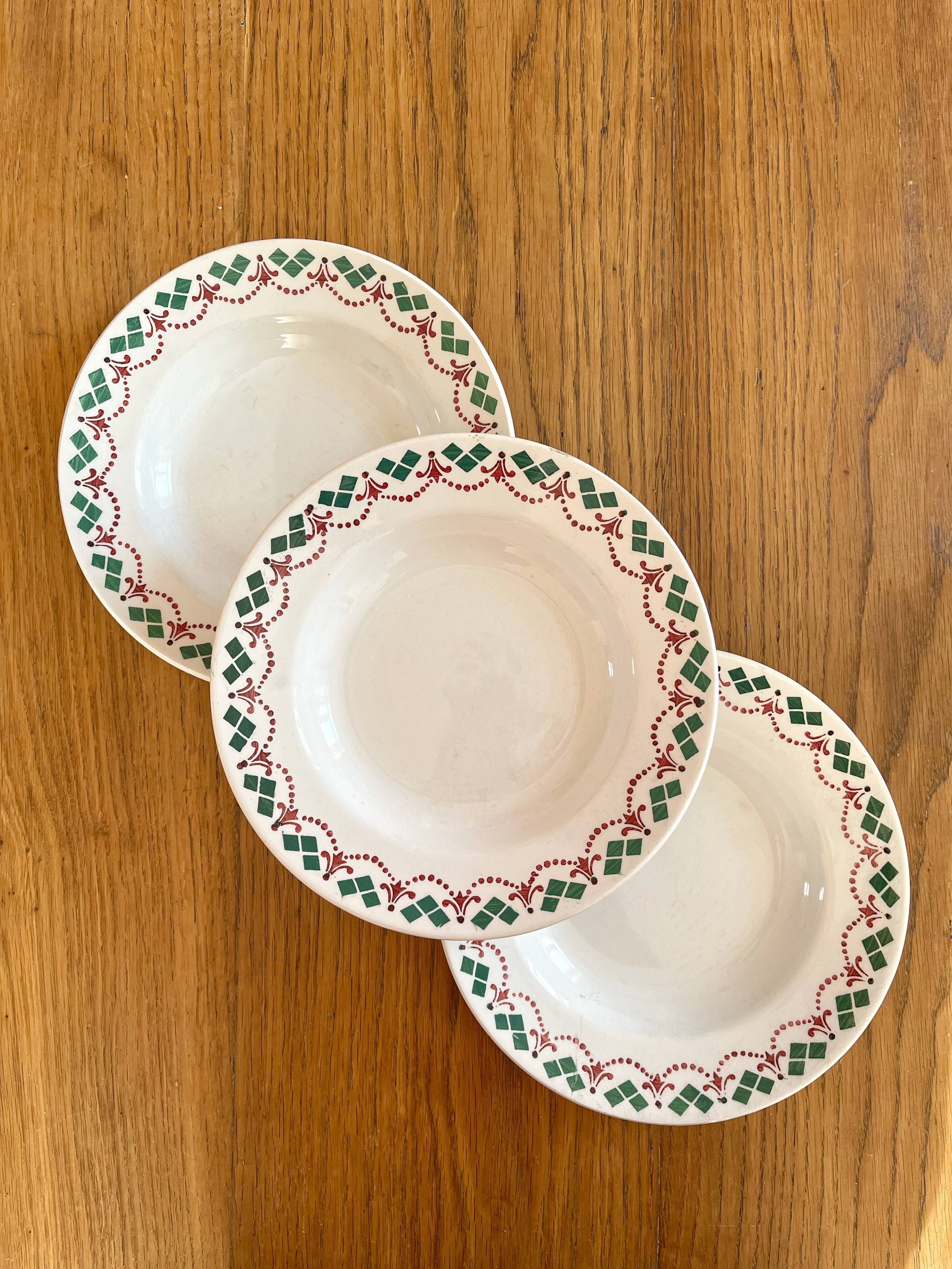 3 vintage Art Deco soup plates by Hamage & Moulin des Loups