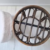 Vintage rattan and French terry fabric pouf