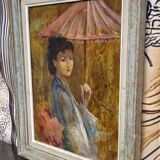 R. Milot – Young Woman with a Parasol – Oil on Panel – Art Deco Period