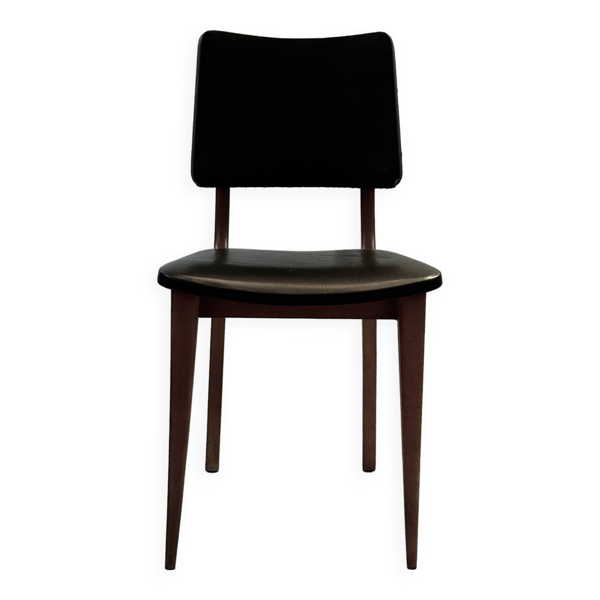 wooden and black leatherette chair from the 60s