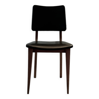 wooden and black leatherette chair from the 60s