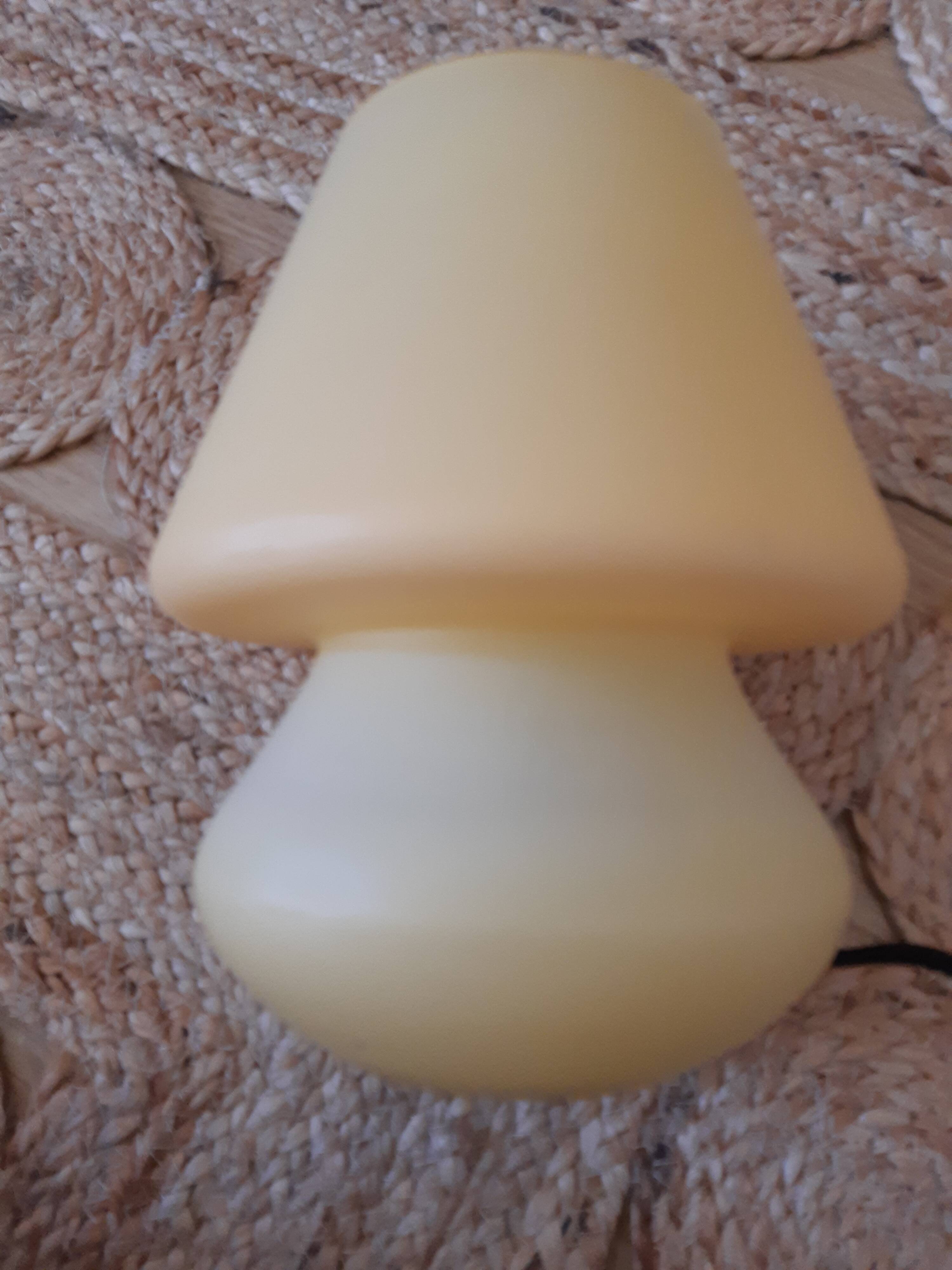 Pale yellow glass mushroom bedside lamp