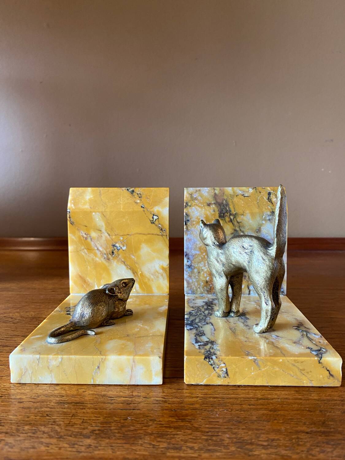 Art deco bookends by Jean Garnier, bronze and marble.