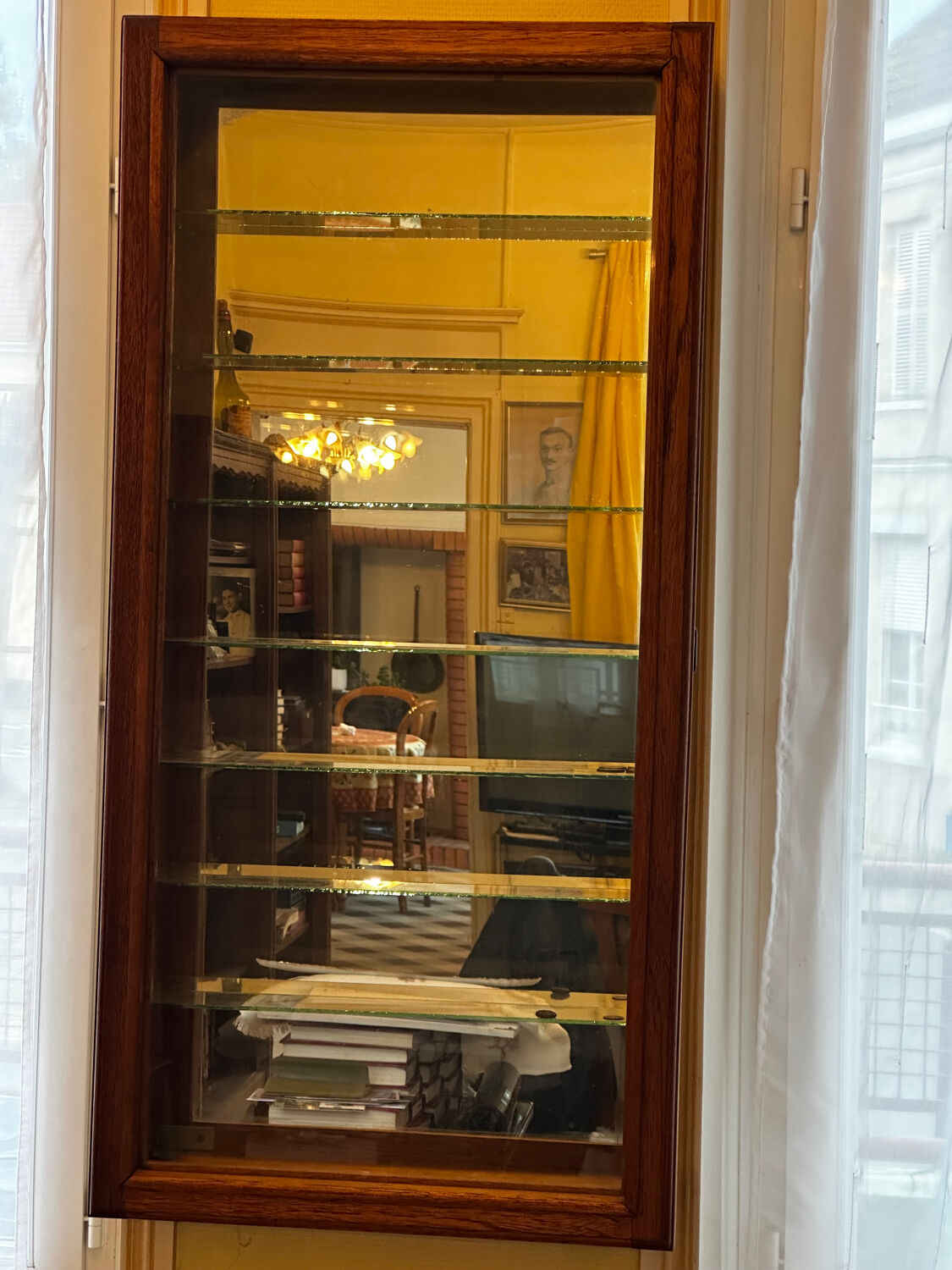 Wall display cabinet - wood - glass and mirror H 107 / W 53 / D 15.5 cm