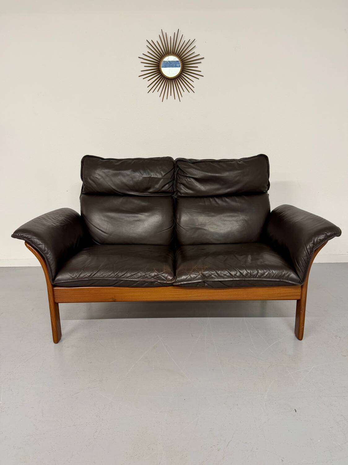 Vintage black leather Dreipunkt Scala design 2-seater sofa.