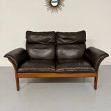 Vintage black leather Dreipunkt Scala design 2-seater sofa.