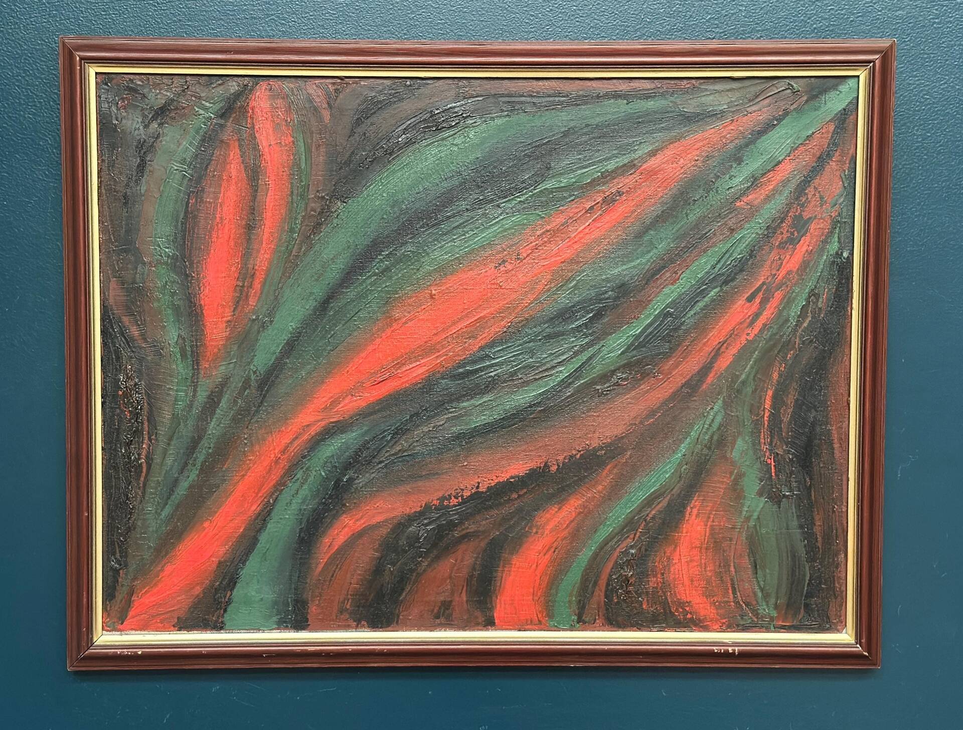 Original Swedish Oil on Canvas – Abstract Expressionist Composition – Vintage & Framed