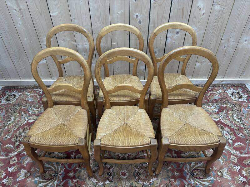 Série de 6 chaises paillées Louis Philippe