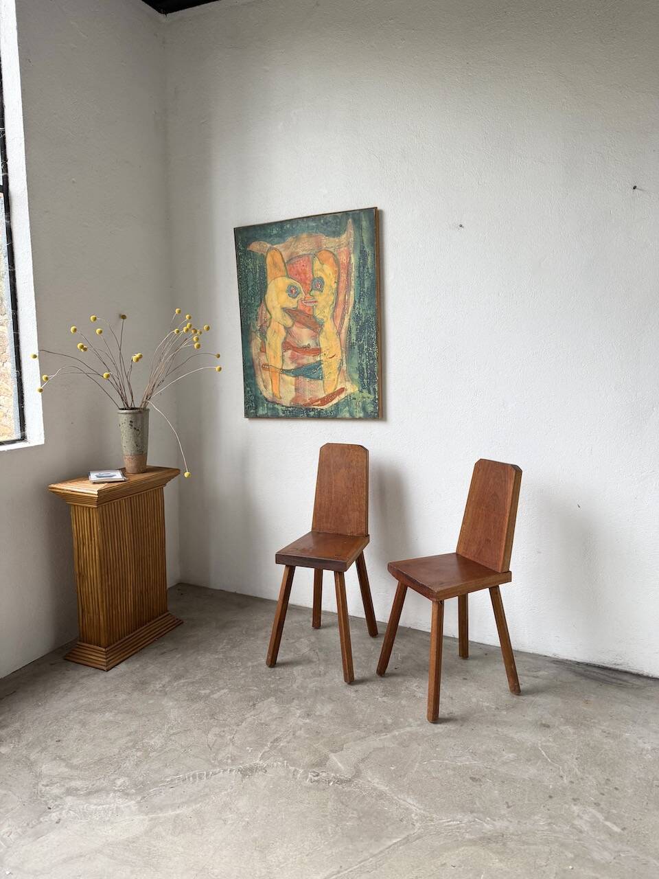 Paire de chaises brutaliste en chêne 1950