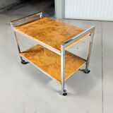 Vintage rolling side table in elm burl and chrome, 1970s