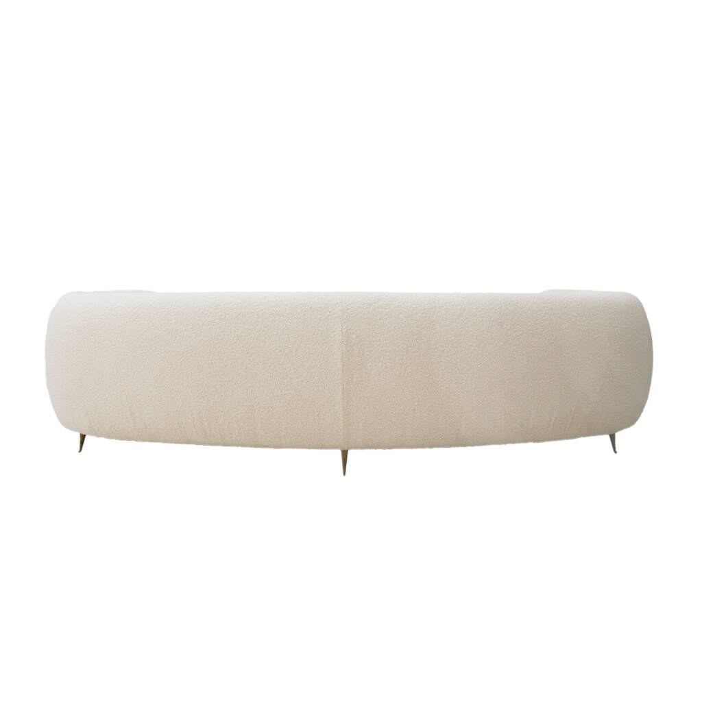 Curved Four-Seat Italian Sofa in White Bouclé Wool, Brass Legs