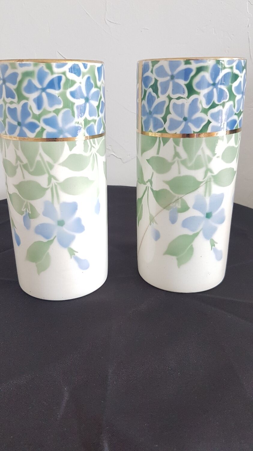 Pair of vases earthenware Keller Guérin Lunéville Periwinkle model