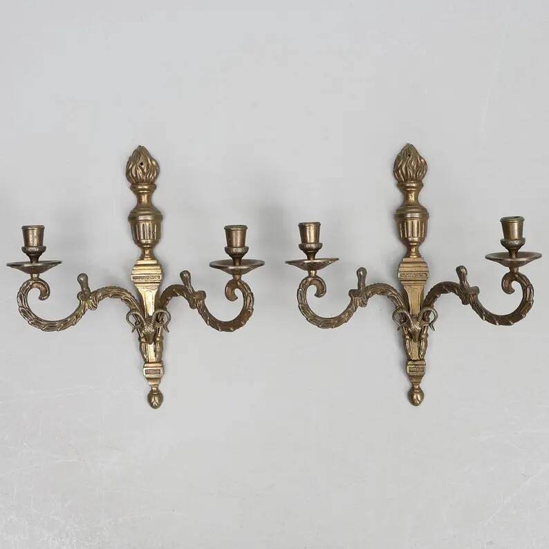 Pair of Mid-Century Gustavian Brass Wall Sconces