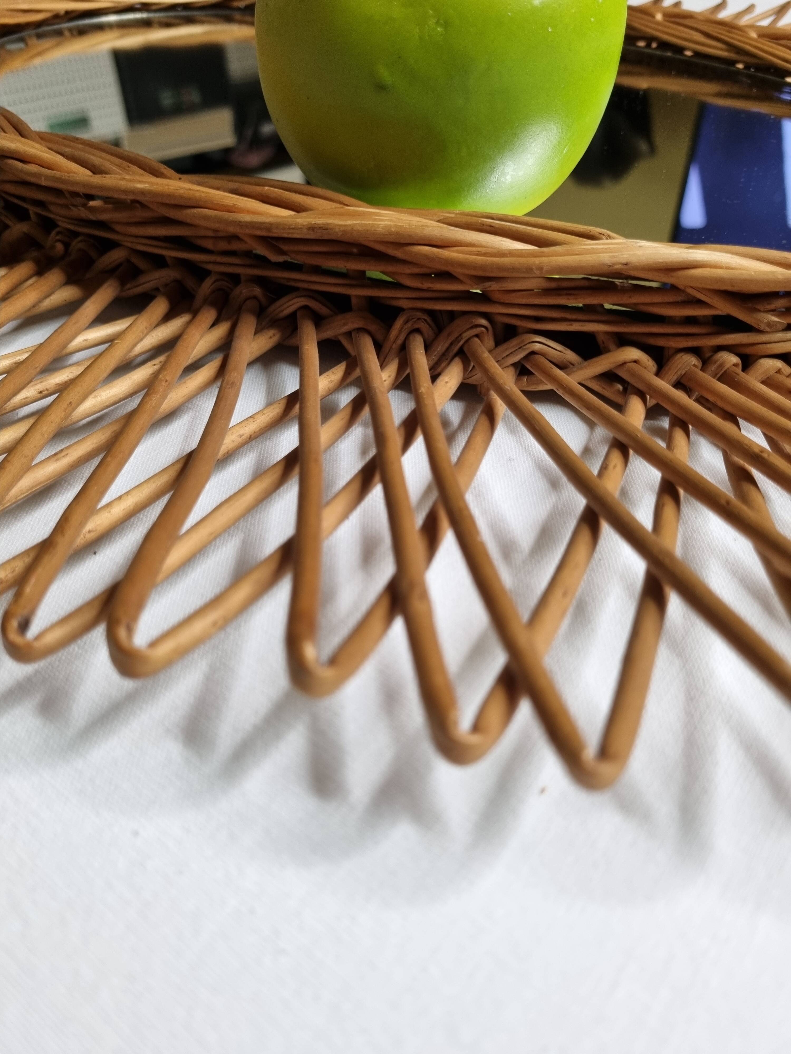 Original vintage rattan mirror, oval shape, 70 cm