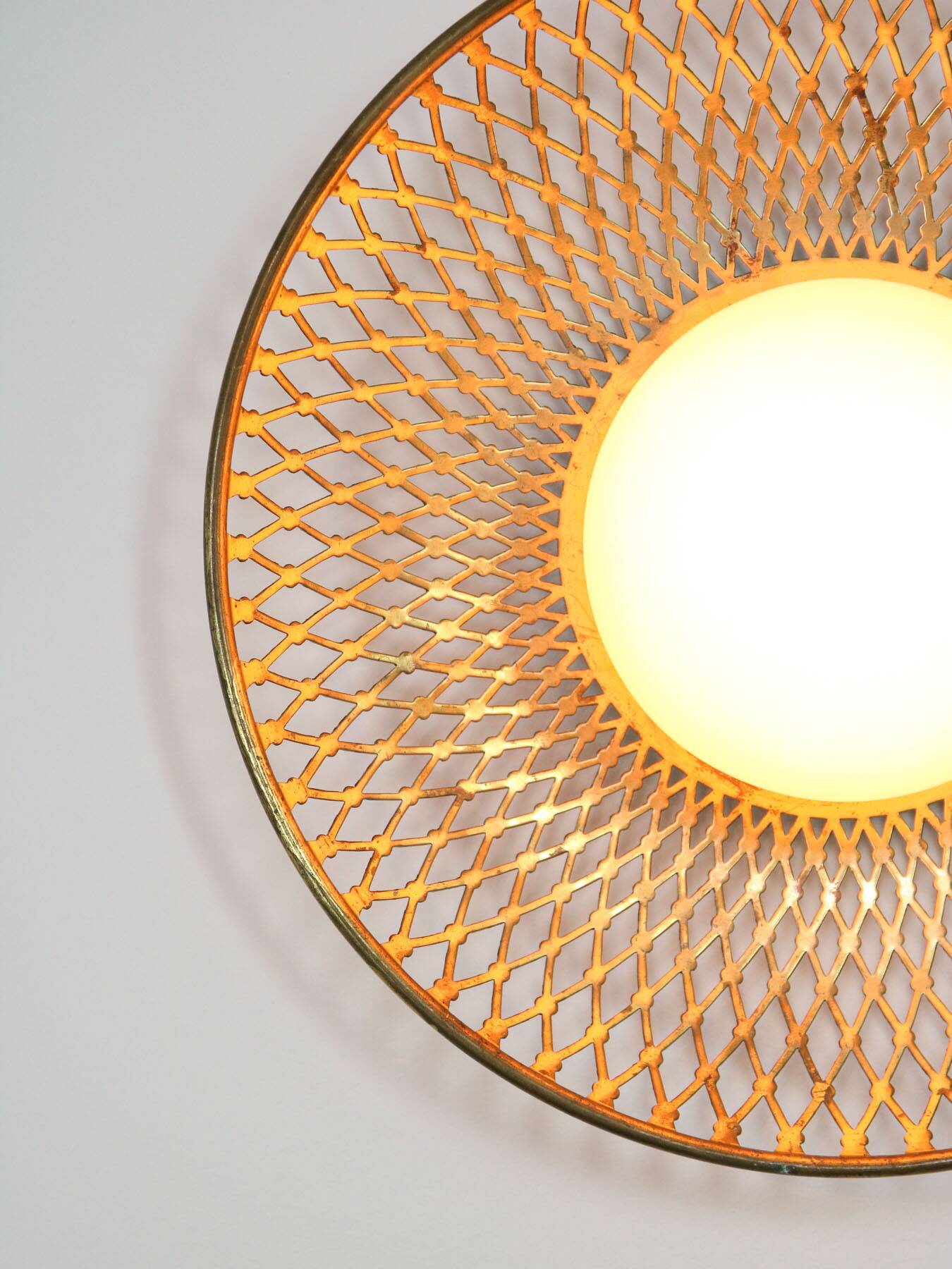 Mid-Century Intricate Wall Lamp in Brass and Opaline Glass, 1950s