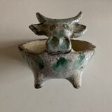 Empty cubist zoomorphic pocket in glazed clay