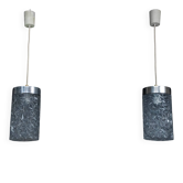 Pair of Italian Pendant Lights in Glass and Polished Aluminum, 1970s