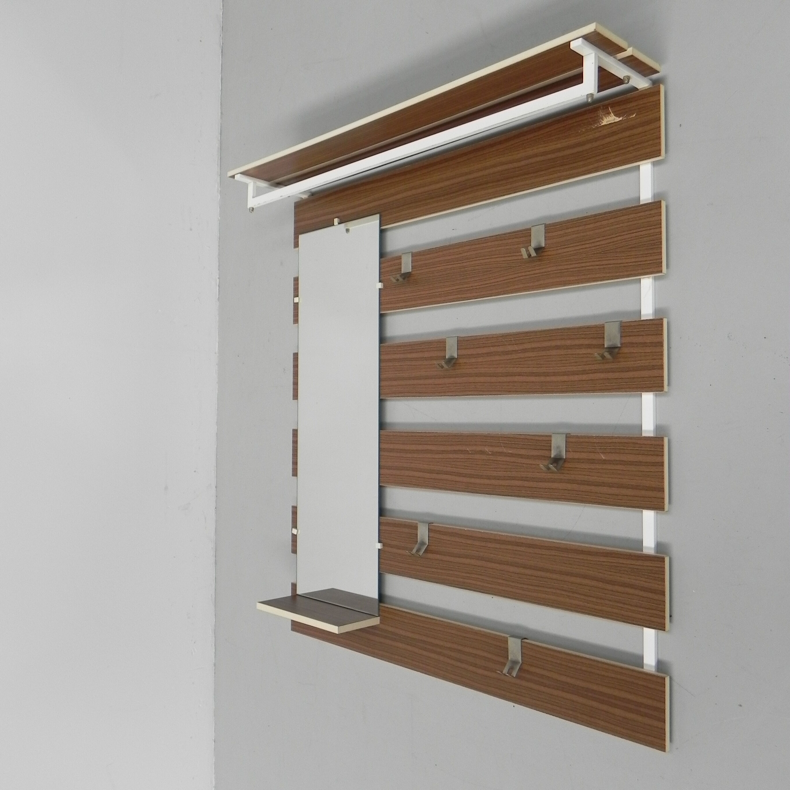 Vintage wall coat rack with 8 hooks and mirror