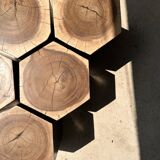 Set of 5 hexagonal stools in two-tone suar forming occasional furniture