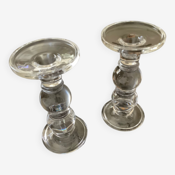 Pair of glass candle holders