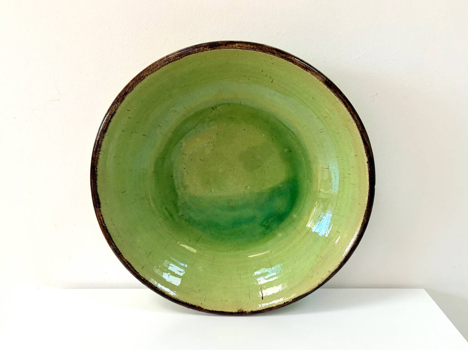 green glazed earthenware dish from the 1950s - Dieulefit