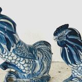 Pair of ceramic roosters in blue camaieu 20th century