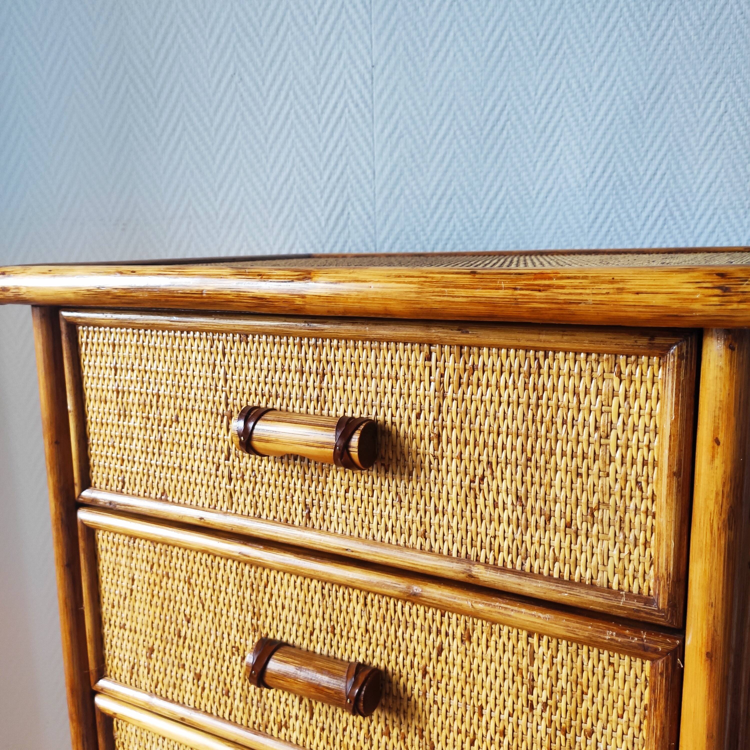Vintage wicker and rattan chest of drawers