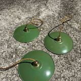 Trio de suspension vintage abat jour tole émaillée fils dorés