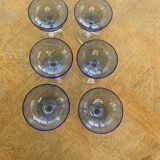 6 champagne glasses in blue glass and vintage transparent base